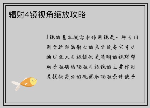 辐射4镜视角缩放攻略